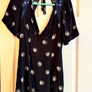 Free People Black Plunge Flutter Sleeve Sundress